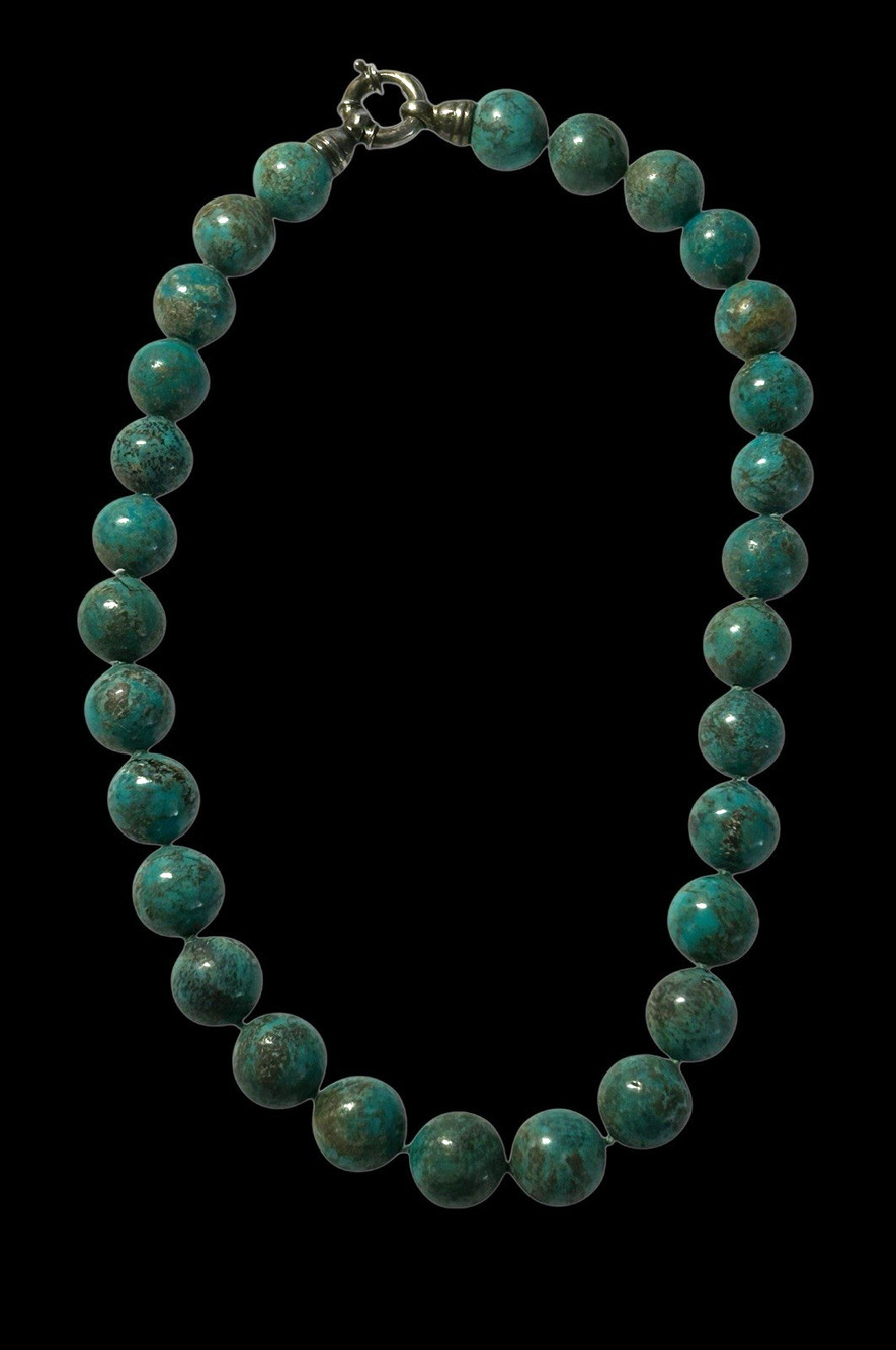 Whitney Kelly Hand-Knotted 14mm Turquoise Beaded 925 Clasp 18"Inch Necklace 109G